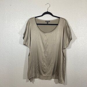 Eileen Fisher Taupe Silk & Spandex Pull-Over Tunic Style Lagenlook Blouse